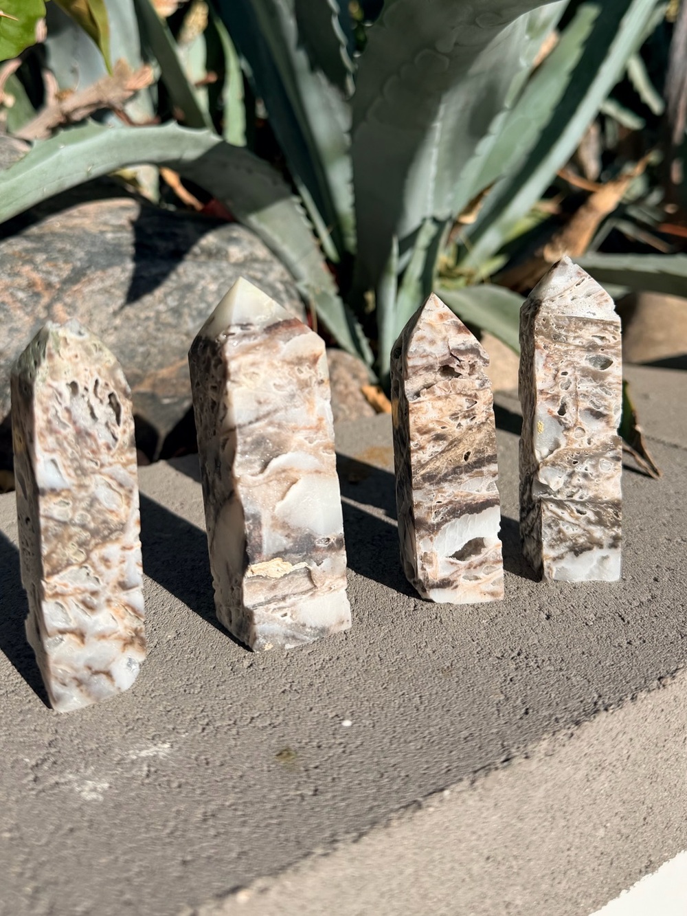 Set of 4 Sparkling Sphalerite & Druzy Quartz Towers